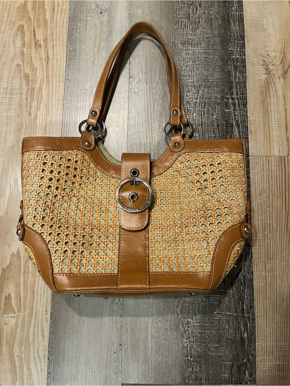 rafe’ New York Classic Woven Tote Bag in Tan and Cream Very Good Condition